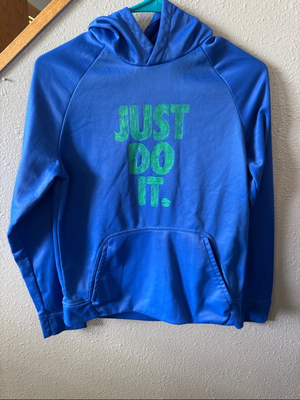 Nike Royal Blue Kids Hoodie with Green 'Just Do It' Logo